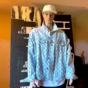 Mens NEW!!! Faded Checkerboard style denim jacket; sz 3X